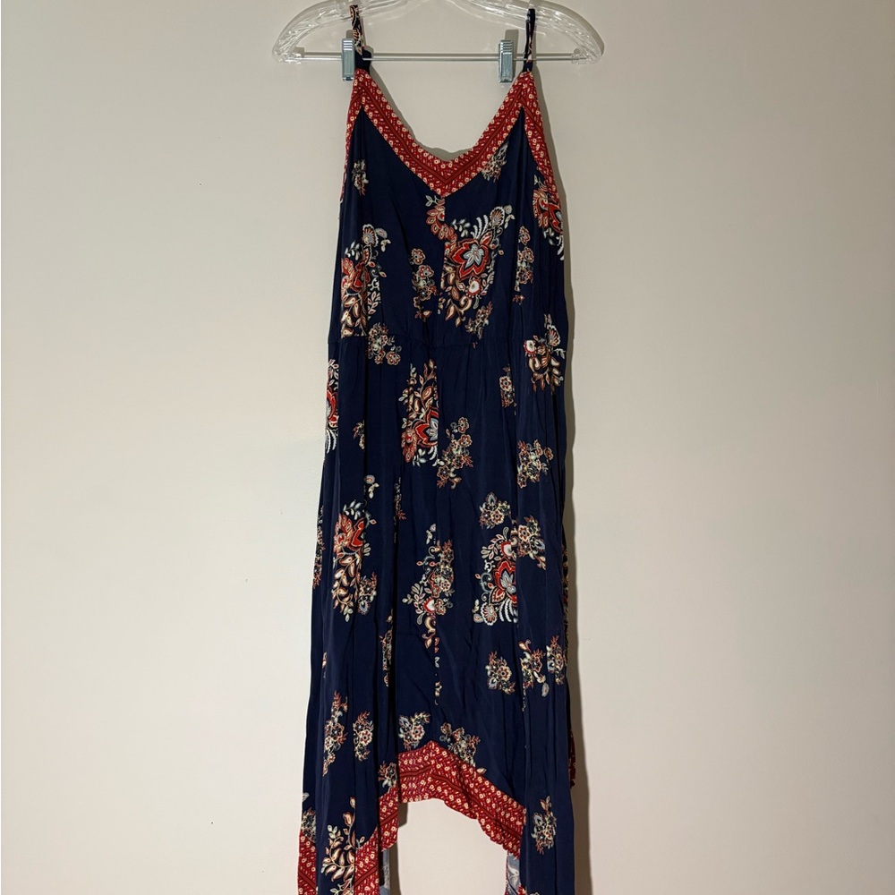 Xhilaration Navy and Red Floral Dress